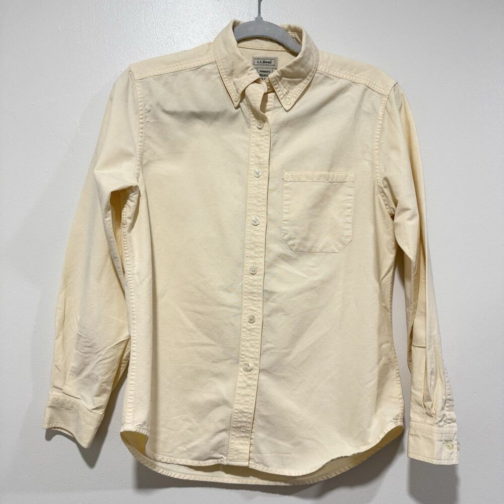 L.L. Bean 100% Cotton Butter Yellow Casual Preppy Button Down Shirt Women XSmall